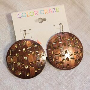Boho Brown Circle Disc Earrings with Gold Accents